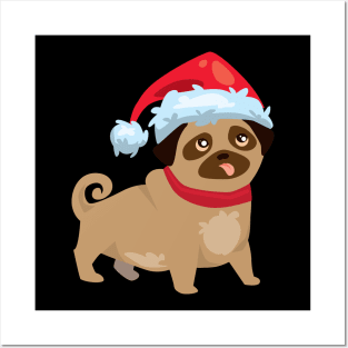 Christmas dog with santa hat Posters and Art